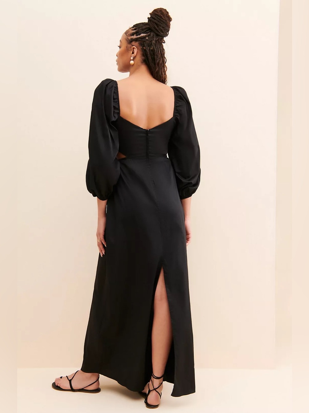 Especia Black Embroidered Cut Out Maxi Dress Puff Long Sleeves Anthropologie XS - Picture 3 of 16
